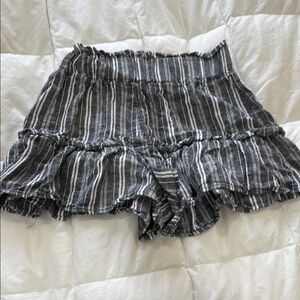 Striped Ruffle Women Shorts - Black and White